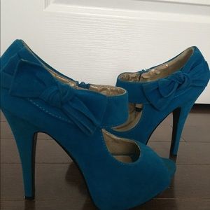 Blue platform suede feel heels. Size 7.5
